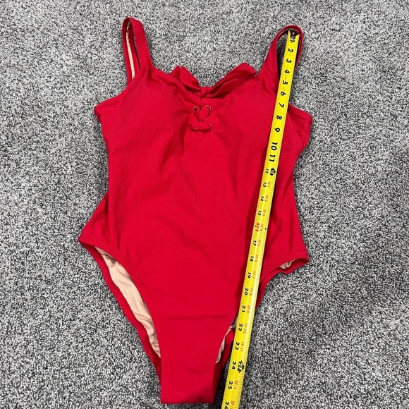 NWT J. Crew Red  Lace Up Scoop Neck Deep Back One Piece Swimsuit Size US 8 - Picture 2 of 9